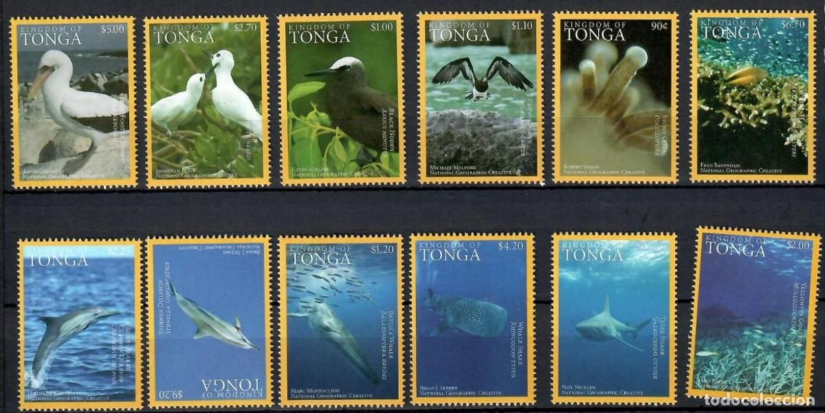Sellos: TONGA 2016 SERIE 12 STAMPS MNH NATIONAL GEOGRAPHIC FAUNA MARINA AVES DELFINES TIBURONES BALLENAS