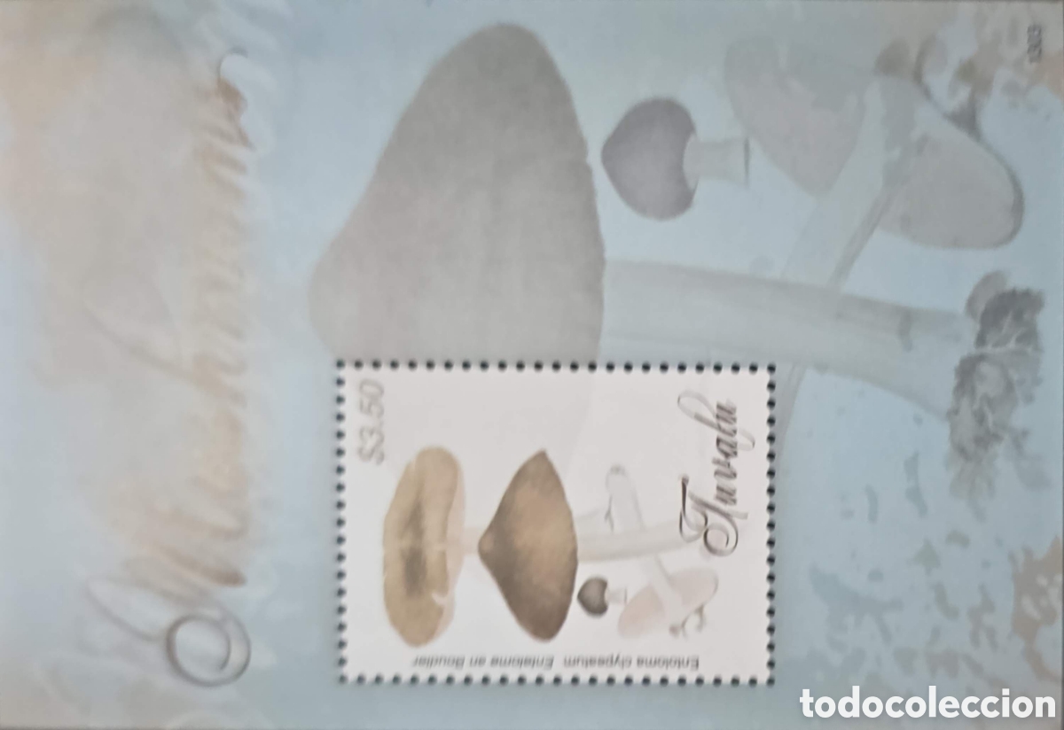 Sellos: CA)Tuvalu + 1990s + Mushroom Issue + $3.50 stamp depicting Entoloma dryophilum and Entoloma en bulbe