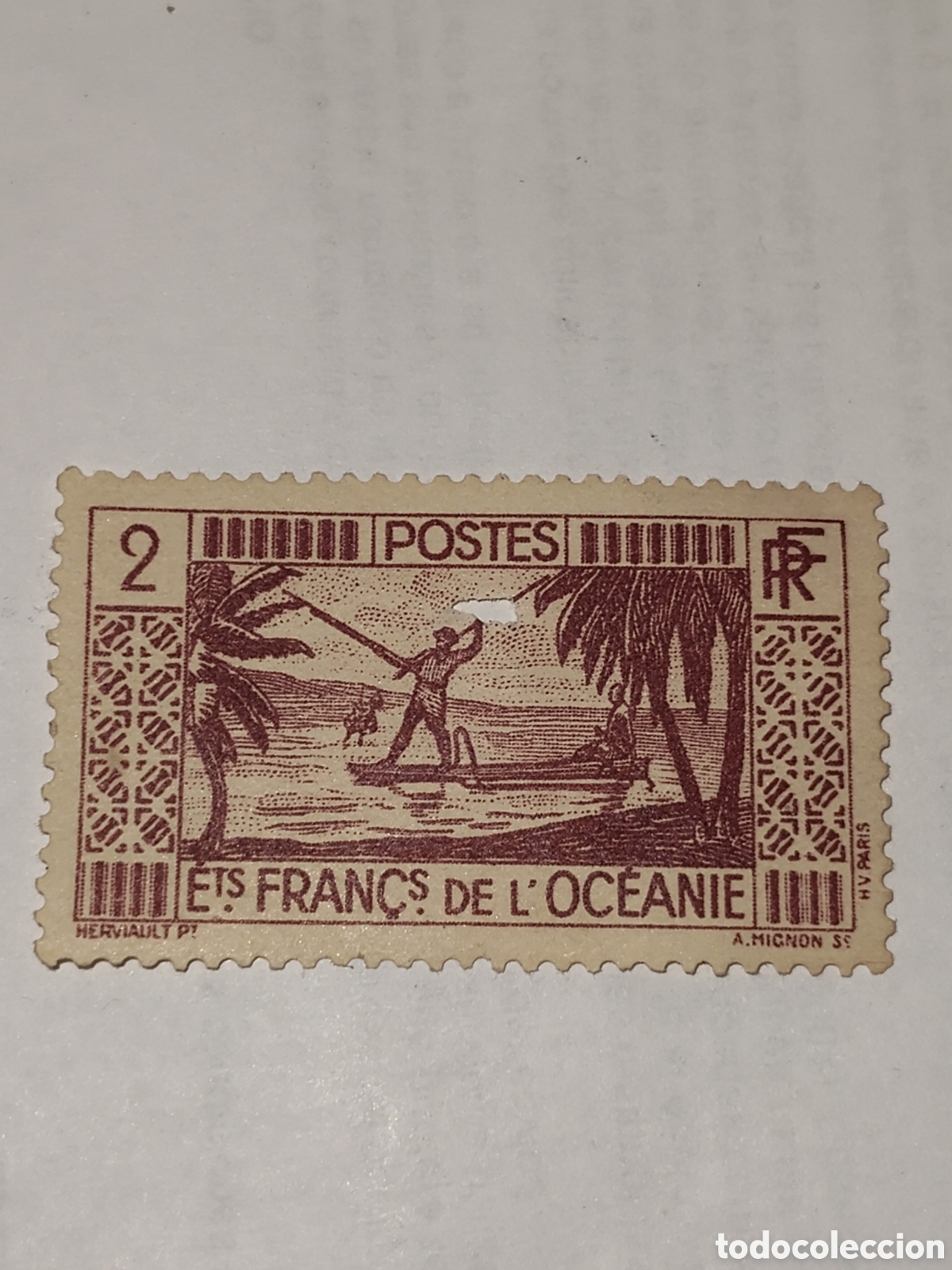Sellos: Sello Establecimiento franc&eacute;s de Oceania 1934-39 pescador tradicional