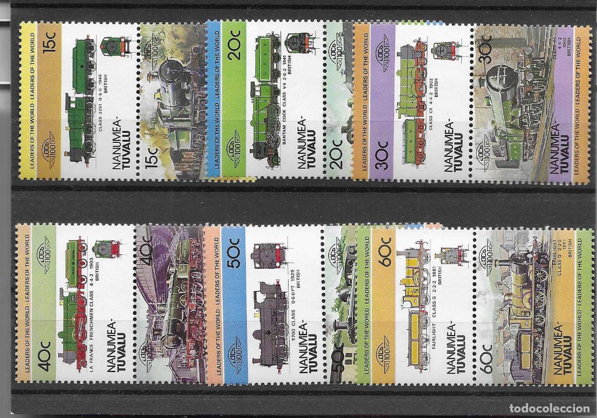 Sellos: Serie completa nueva de Tuvalu de 1984. Tema trenes