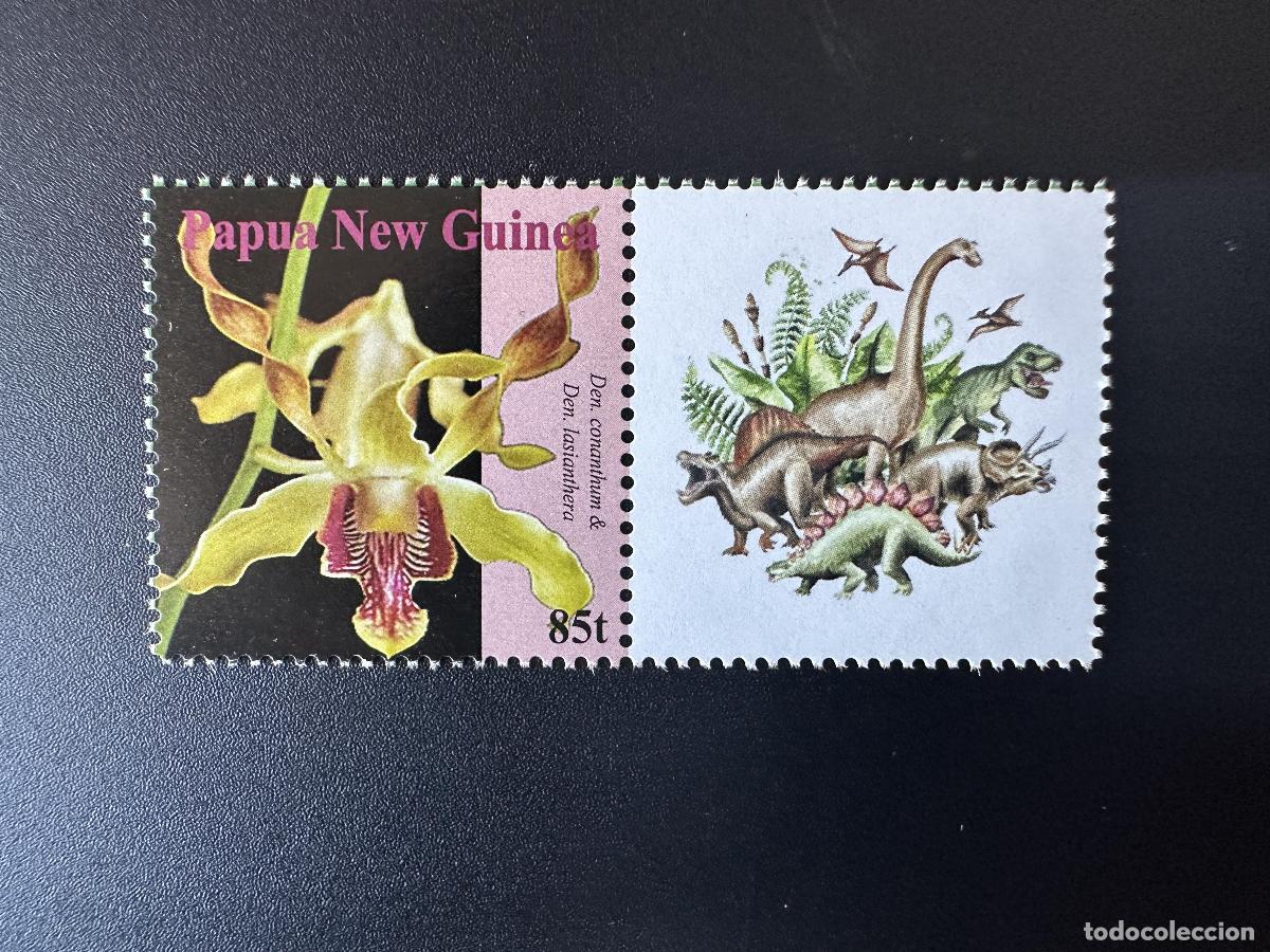 Sellos: Pap&uacute;a Nueva Guinea PNG 2007 Mi. 1244 sello personalizado con dinosaurios (3) orqu&iacute;deas