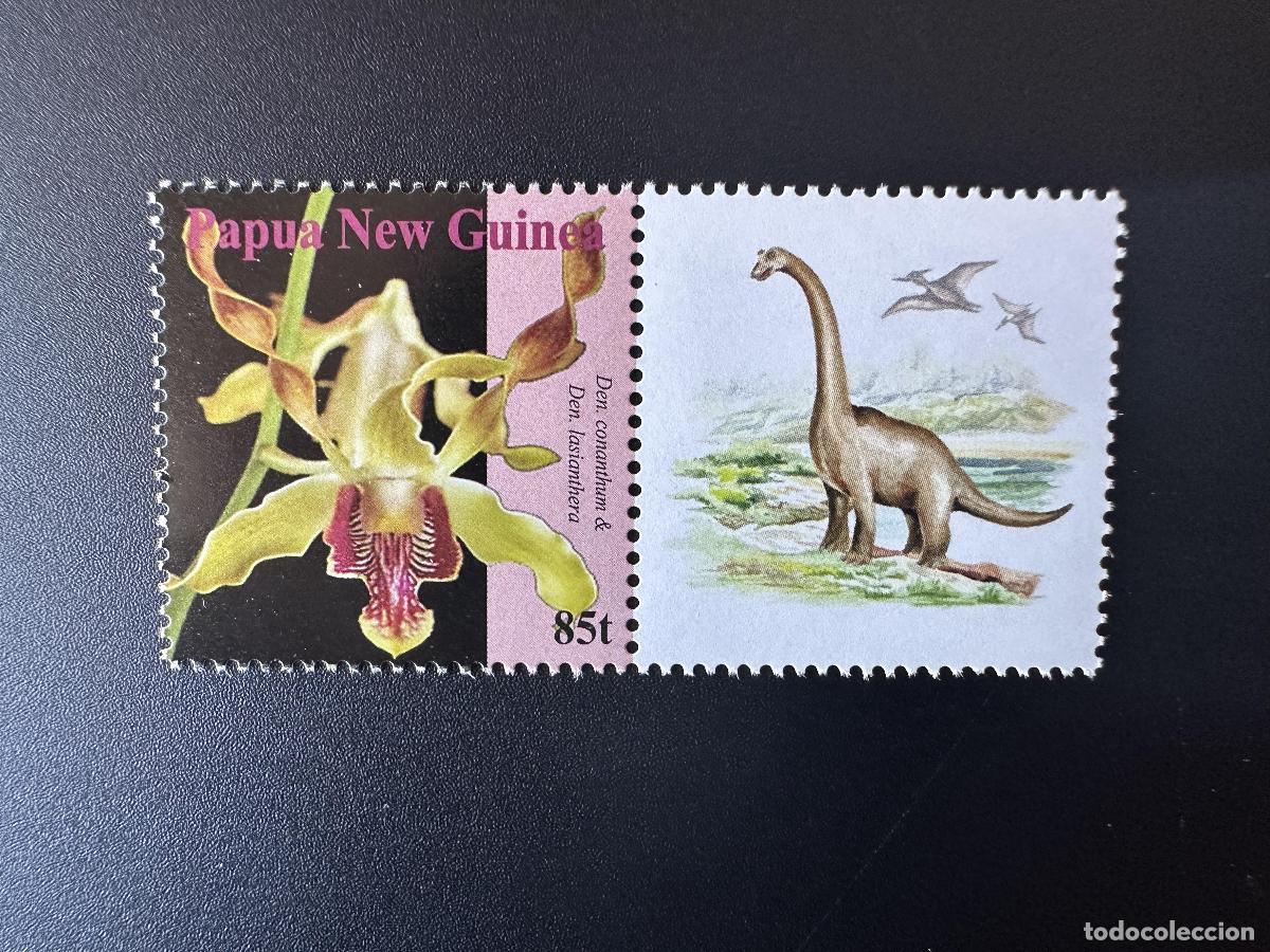 Sellos: Pap&uacute;a Nueva Guinea PNG 2007 Mi. 1244 sello personalizado de dinosaurios (2) con orqu&iacute;deas