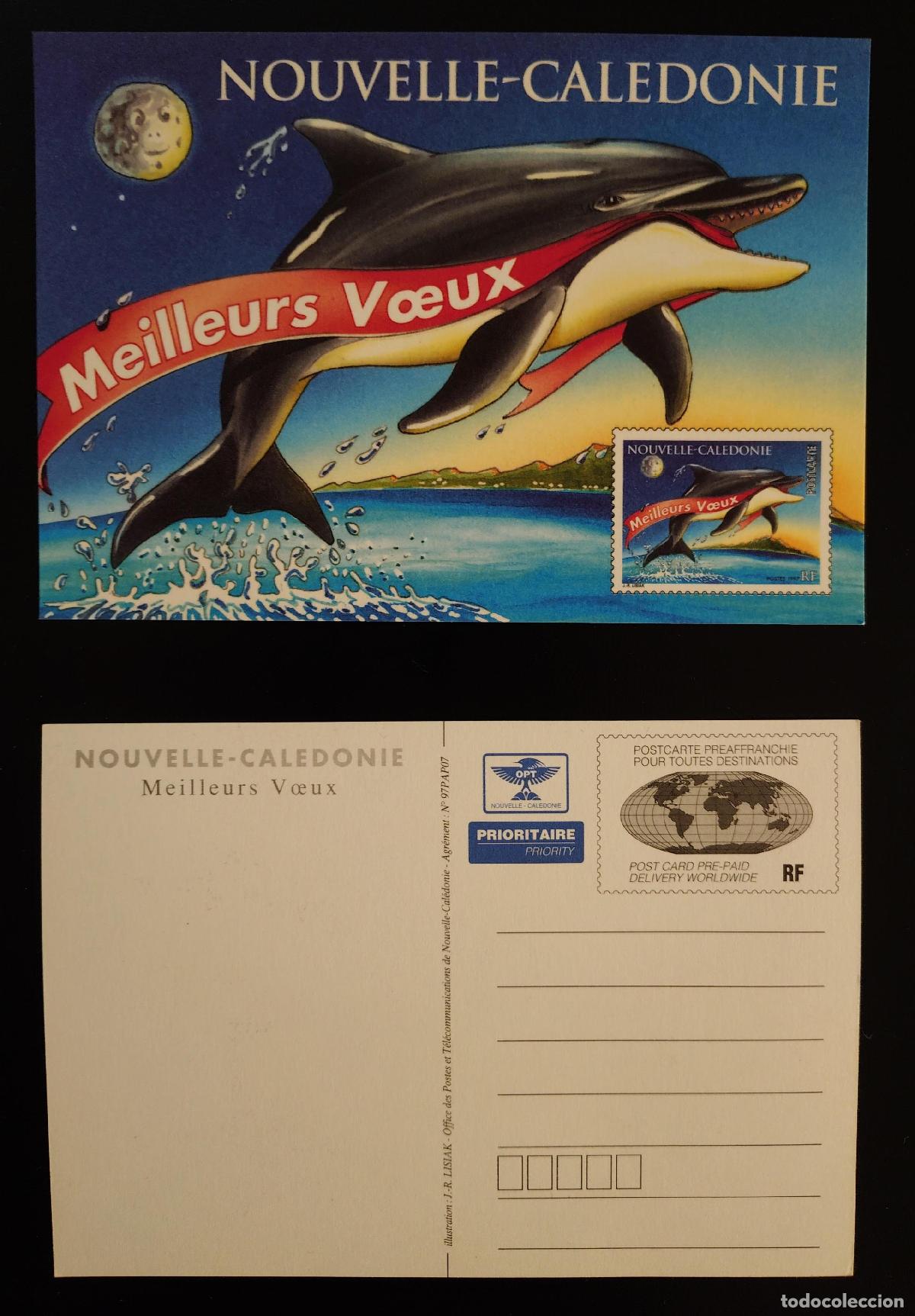 Sellos: Nueva Caledonia tarjeta postal completa Mejores Deseos delfines