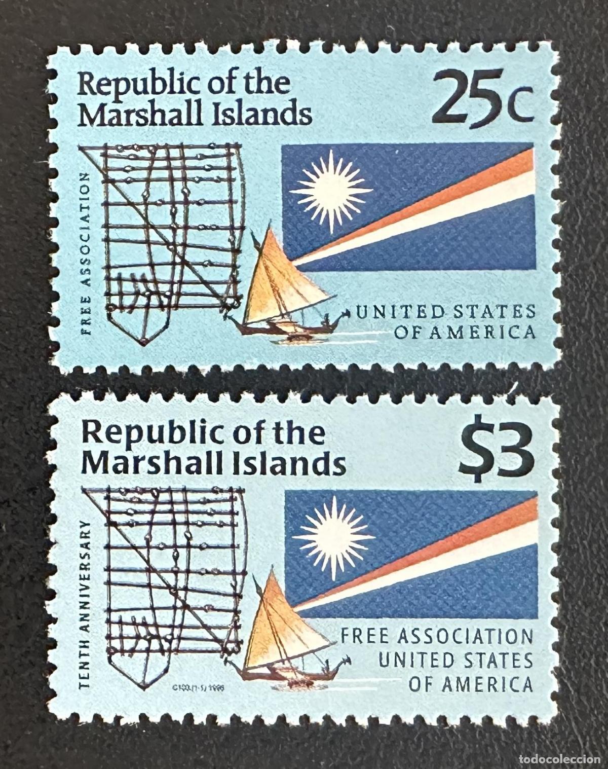 Sellos: Islas Marshall 1990 Mi. 319 745 emisi&oacute;n conjunta libre asociaci&oacute;n EE.UU.
