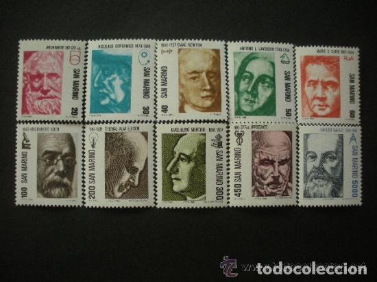 Sellos: San Marino 1982 Ivert 1045/54 *** Serie B&aacute;sica - Pioneros de la Ciencia (1)