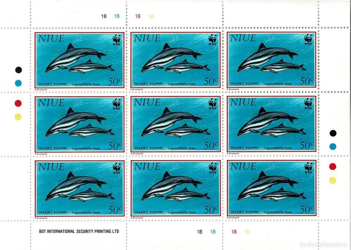 Sellos: NIUE 1993 SHEET MNH WWF FAUNA MARINA MAMIFEROS DOLPHINS DAUPHINS DELFINES DELFINI DELFINEN