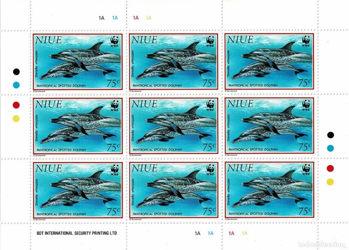 Sellos: NIUE 1993 SHEET MNH WWF FAUNA MARINA MAMIFEROS DOLPHINS DAUPHINS DELFINES DELFINI DELFINEN