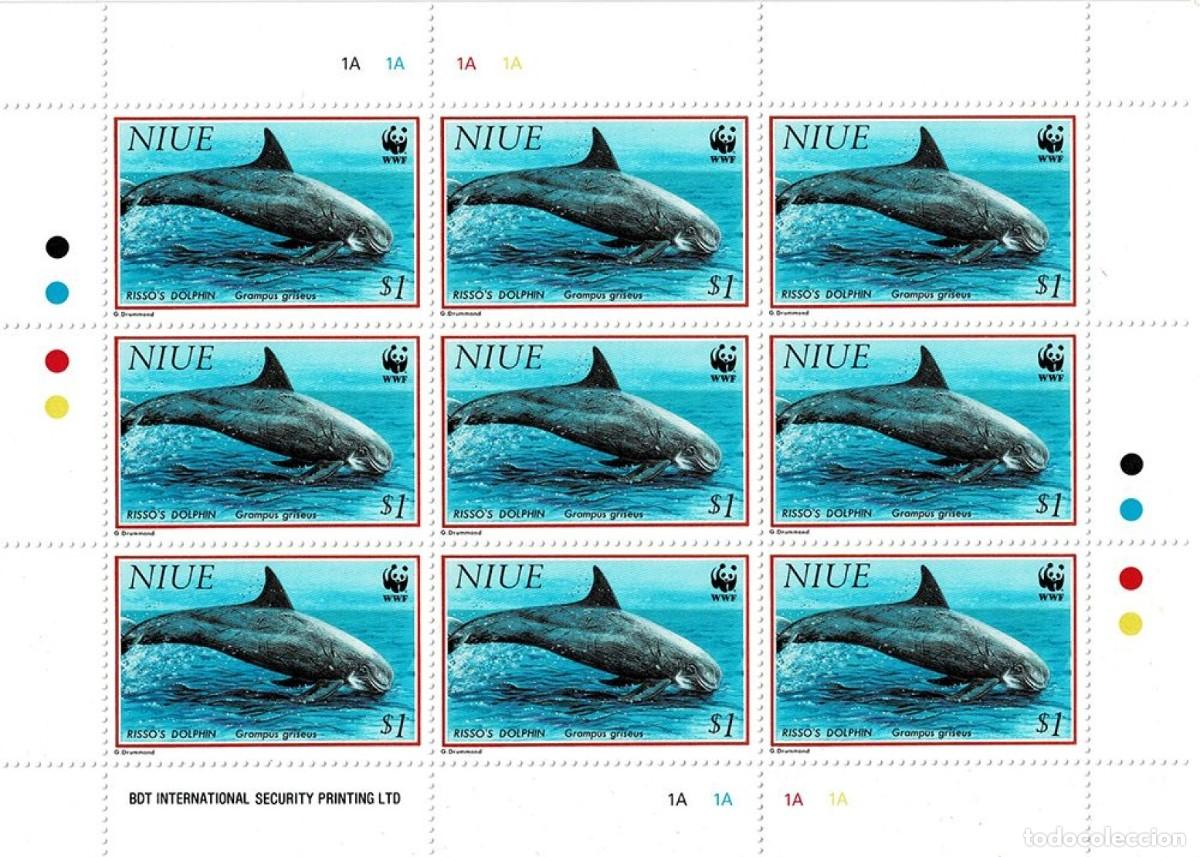 Sellos: NIUE 1993 SHEET MNH WWF FAUNA MARINA MAMIFEROS DOLPHINS DAUPHINS DELFINES DELFINI DELFINEN