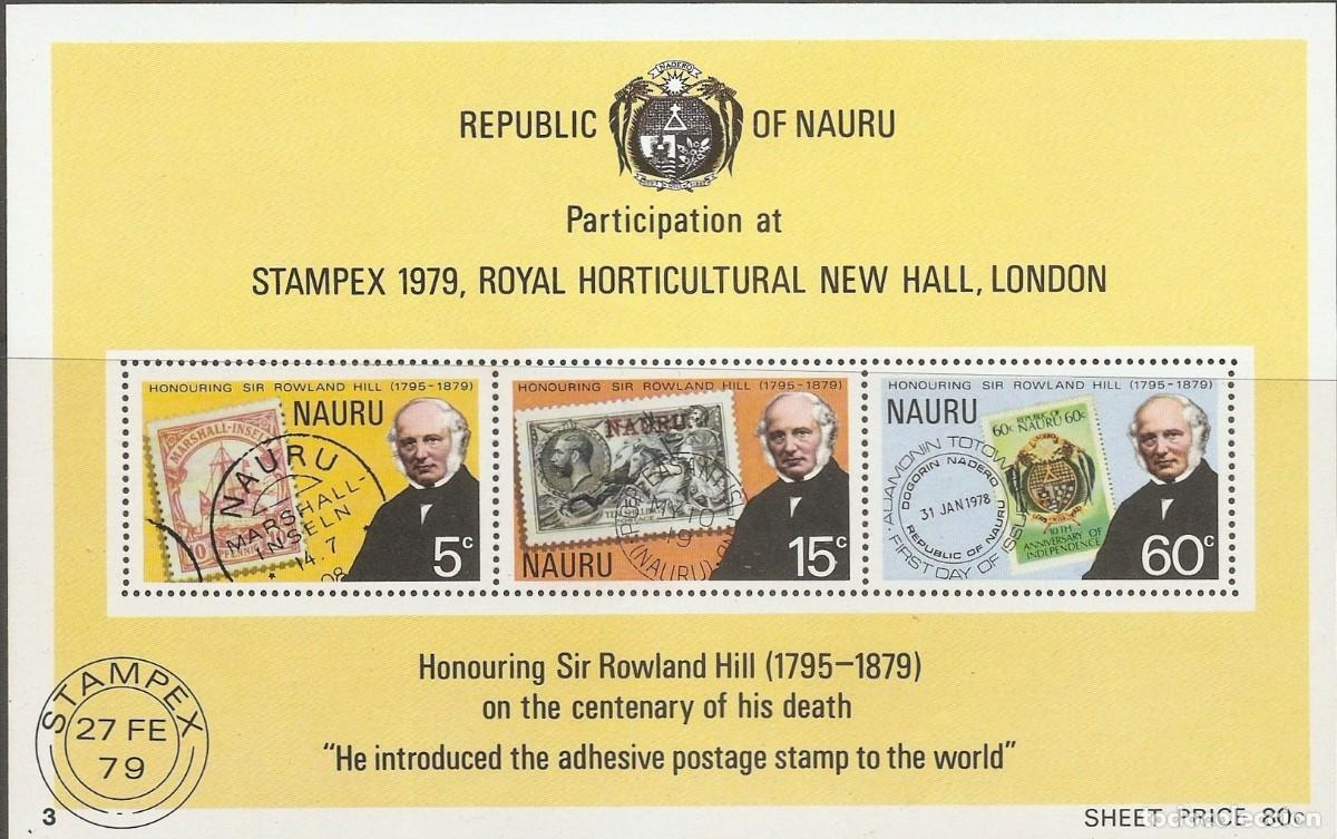 Sellos: NAURU 1979 SHEET MNH STAMPEX ROWLAND HILL SALON REAL DE HORTICULTURA SELLOS EN SELLOS