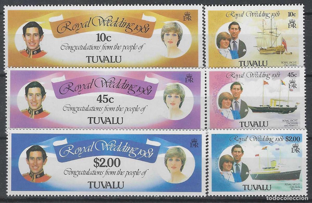 Sellos: TUVALU 1981 - BODA REAL ENTRE EL PR&Iacute;NCIPE CARLOS Y DIANA SPENCER, YATES REALES, S.COMPLETA - **