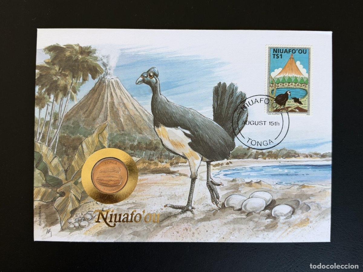 Sellos: Tonga Niuafoou sobre numism&aacute;tico FDC moneda Megapodo volc&aacute;n