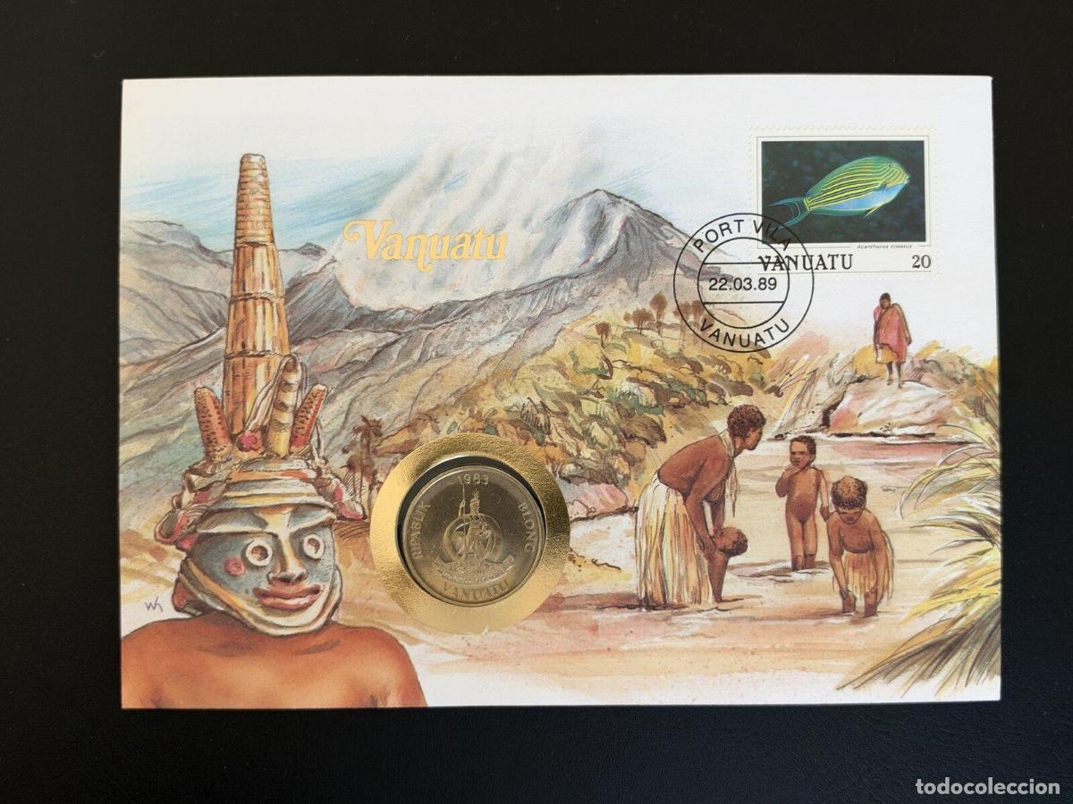 Sellos: Vanuatu sobre numism&aacute;tico 1989 sello pez moneda 1983