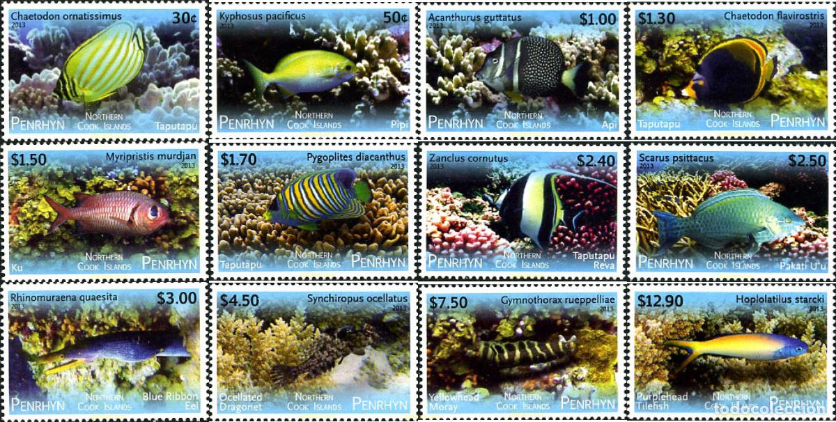Sellos: 315109 MNH PENRHYN 2013 FAUNA MARINA - PECES