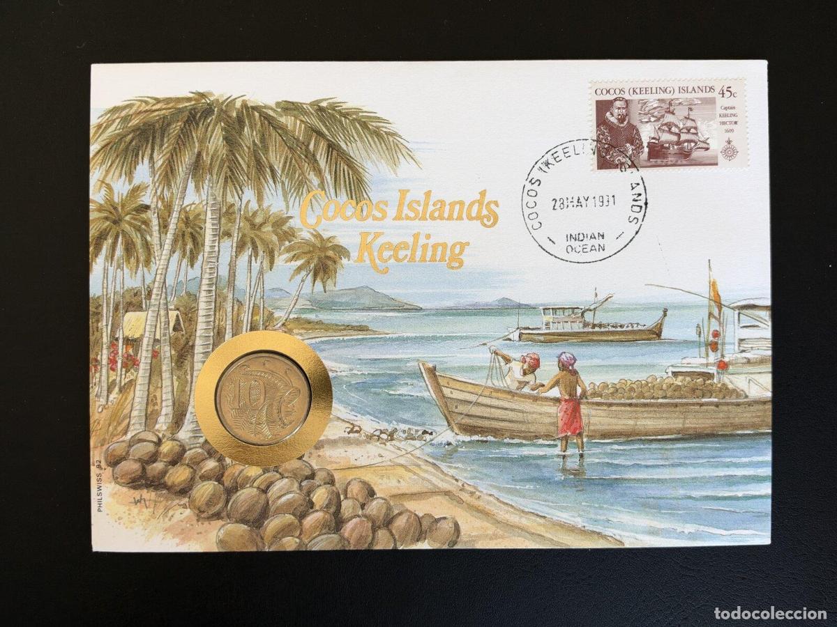 Sellos: Islas Cocos Keeling sobre numism&aacute;tico 10c 1991 Philswiss