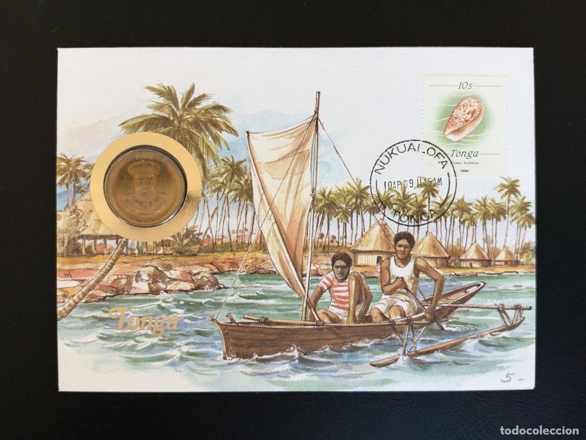 Sellos: Tonga sobre numism&aacute;tico sello concha 1988 Nukualofa