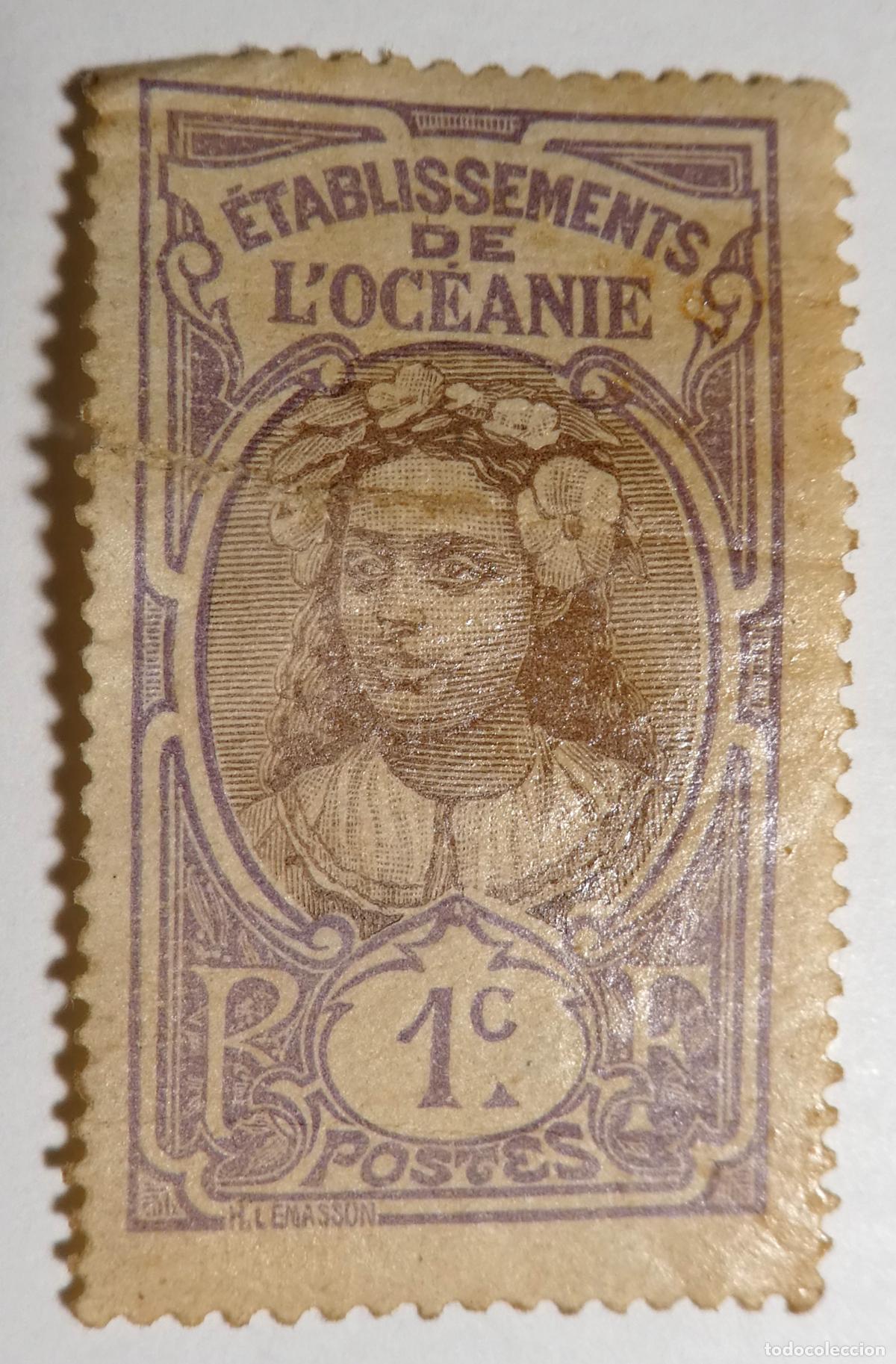 Sellos: Sello postal de Ocean&iacute;a Francesa - 1 c, 1913, tipo tahitiano, actual Polinesia Francesa