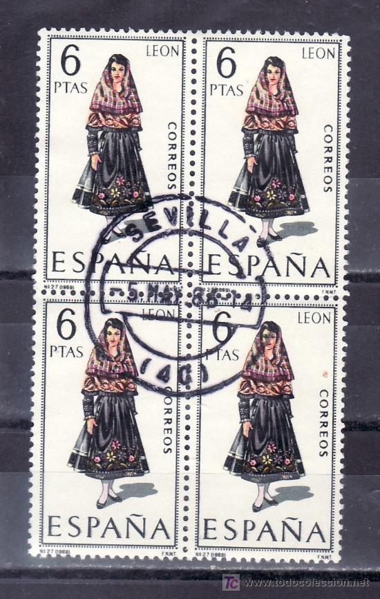 Sellos: espa&ntilde;a 1900 en b4 usada, trajes tipicos espa&ntilde;oles, leon - Foto 1