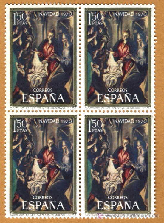 Sellos: NAVIDAD 1970-BLOQUE DE 4- EDIFIL 2002/3