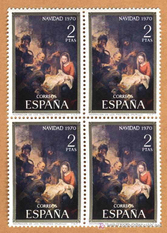 Sellos: NAVIDAD 1970-BLOQUE DE 4- EDIFIL 2002/3 - Foto 2