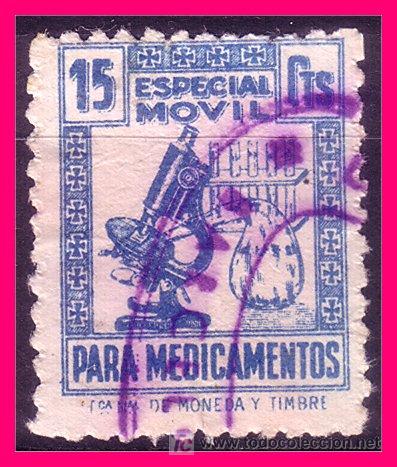 Sellos: Especial M&oacute;vil Medicamentos, FNMT, 15 cts azul (o)