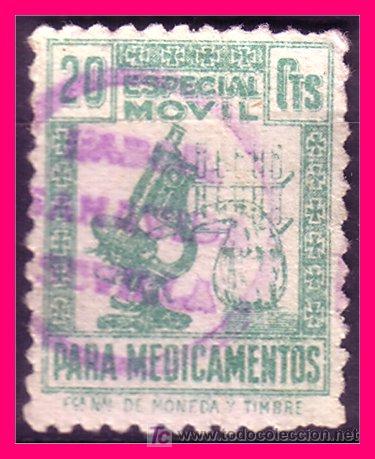 Sellos: Especial M&oacute;vil Medicamentos, FNMT, 20 cts verde (o)