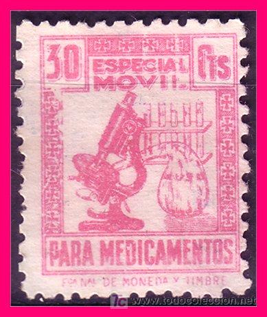 Sellos: Especial M&oacute;vil Medicamentos, FNMT, 30 cts rosa lila (o)
