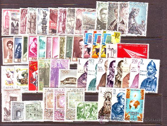 Selos: ESPA&Ntilde;A***.A&Ntilde;O 1965.COMPLETO SIN FIJASELLOS A FALTA DE ESCUDOS.53 VALORES.