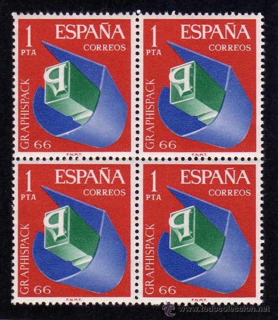 Sellos: GRAPHISPACK - BLOQUE DE CUATRO - EDIFIL 1709 - SERIE COMPLETA. - Foto 1