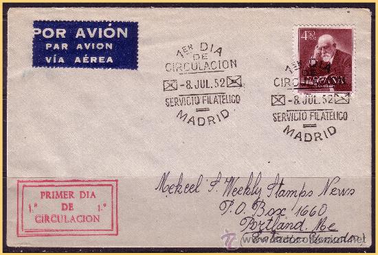 Sellos: 1952 Doctores Cajal y Ferr&aacute;n, Sobre primer d&iacute;a circulaci&oacute;n, Edifil n&ordm; 1119 (o)