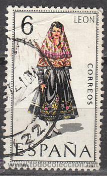 Sellos: Edifil 1900, traje regional de Le&oacute;n, usado - Foto 1