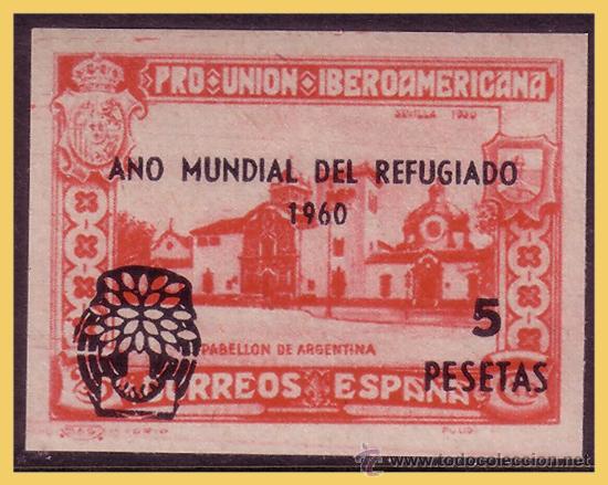 Sellos: 1960 A&ntilde;o Mundial del Refugiado, + 5 ptas sobre 572s (Argentina) * *