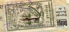 Sellos: Mutualidad general de funcionarios del ministerio de Industria y comercio. 2 pesetas. En documento. - Foto 1