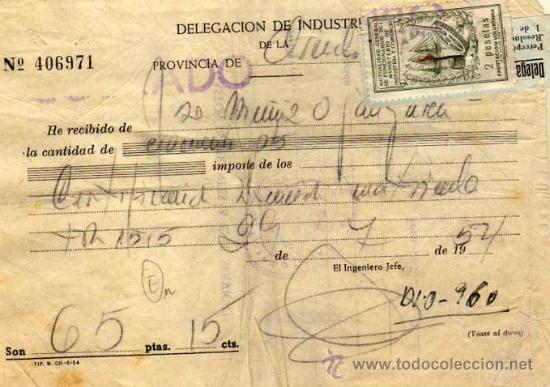 Sellos: Mutualidad general de funcionarios del ministerio de Industria y comercio. 2 pesetas. En documento. - Foto 2