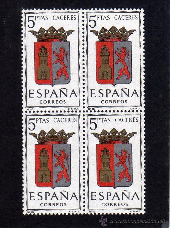 Sellos: ESCUDO DE CACERES - EDIFIL1415 - BLOQUE DE CUATRO. - Foto 1