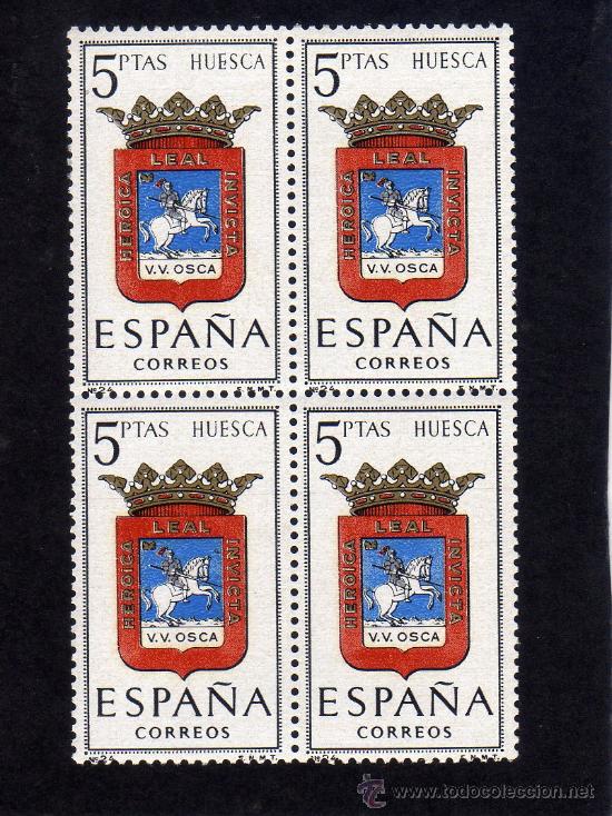 Sellos: ESCUDO DE HUESCA - EDIFIL1492 - BLOQUE DE CUATRO. - Foto 1