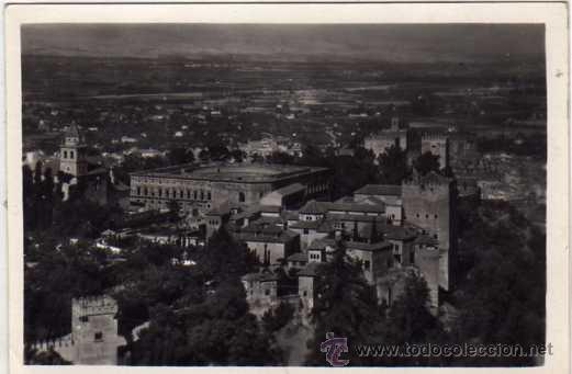 Sellos: Marca de avion. Via aerea sobre tarjeta postal de Granada. - Foto 2