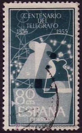 Sellos: Espa&ntilde;a. 1955. Centenario del Tel&eacute;grafo. Edifil 1181 - Foto 1