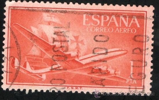 Sellos: 1172 1 pta Superconstellation y nao Santa Mar&iacute;a - Foto 1