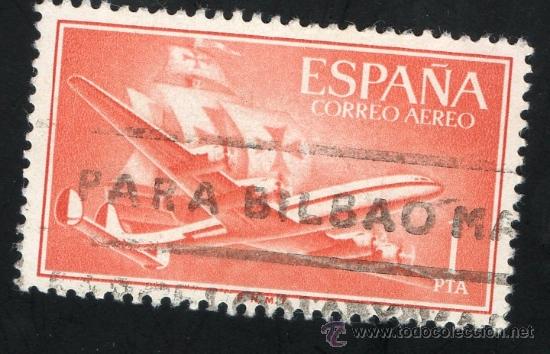 Sellos: 1172 1 pta Superconstellation y nao Santa Mar&iacute;a - Foto 1