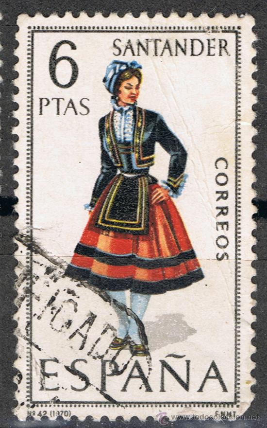 Sellos: 1954 6 PTAS SANTANDER / TRAJES T&Iacute;PICOS ESPA&Ntilde;OLES. - Foto 1