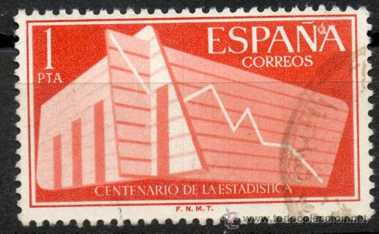 Sellos: 1198 / 1 pta rojo / Centenario de la Estad&iacute;stica Espa&ntilde;ola. - Foto 1