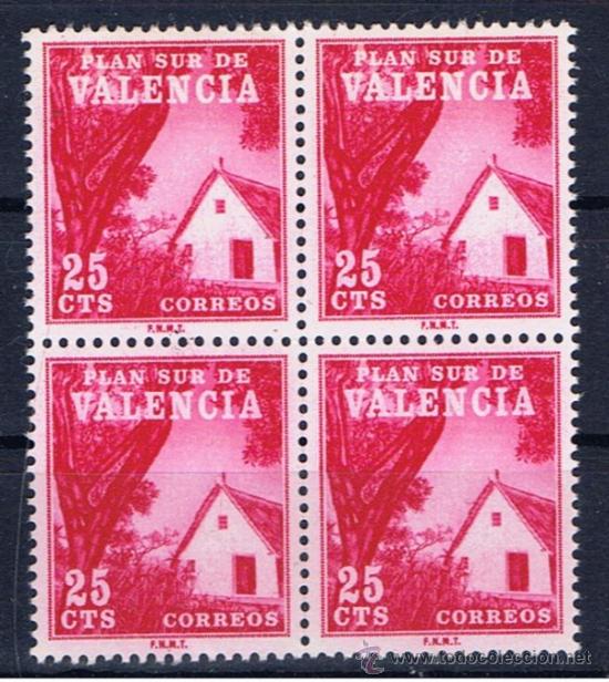 Sellos: plan sur de valencia 1964 barraca edifil 3 nuevo*** bloque de 4 - Foto 1
