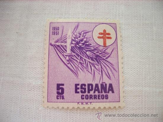 Sellos: EDIFIL 1084 PROTUBERCULOSOS 1950 5 CENTIMOS PESETA USADO - Foto 1