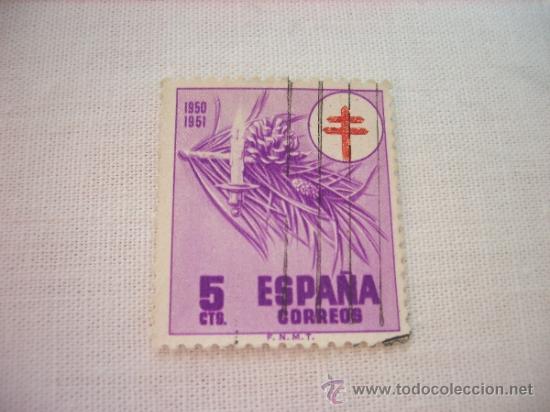 Sellos: EDIFIL 1084 PROTUBERCULOSOS 1950 5 CENTIMOS PESETA USADO - Foto 1