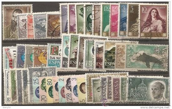 Sellos: ESPA&Ntilde;A 1963 A&Ntilde;O COMPLETO SIN ESCUDOS USADO - Foto 1