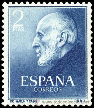 Sellos: ESPA&Ntilde;A SEGUNDO CENTENARIO N&ordm; 1119 ** 2P AZUL RAMON Y CAJAL - Foto 1