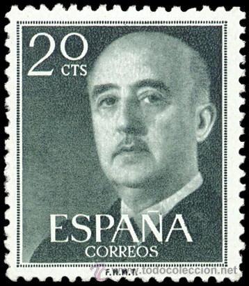 Sellos: ESPA&Ntilde;A N&ordm; 1145 ** 20C VERDE BRONCE GENERAL FRANCO - Foto 1