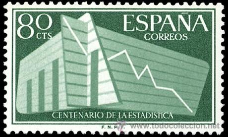 Sellos: ESPA&Ntilde;A SEGUNDO CENTENARIO N&ordm; 1197 ** 80C VERDE CLARO ESTADISTICA - Foto 1
