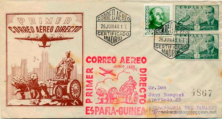 Sellos: sobre primer vuelo directo ESPA&Ntilde;A -GUINEA - Foto 1