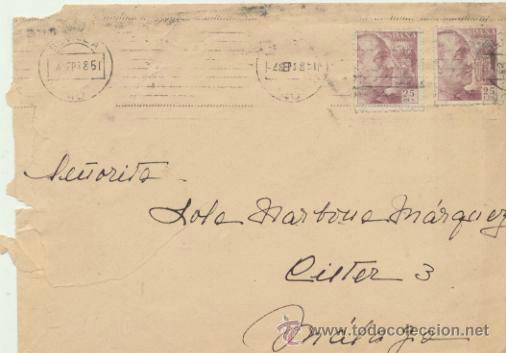 Sellos: Carta de Sevilla a M&aacute;laga del 2 Sept. 1951. - Foto 1